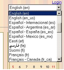 Open language menu with many languages